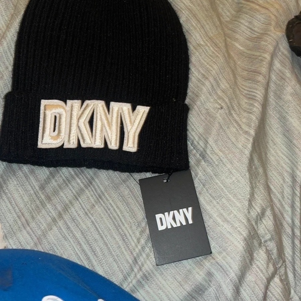 DKNY Black and Cream Kids Beanie